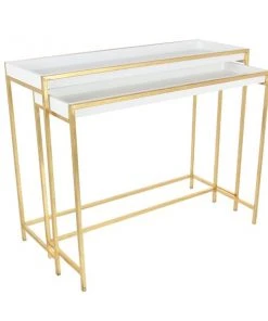 Grayson Lane White and Gold Modern Console Tables - Set of 2