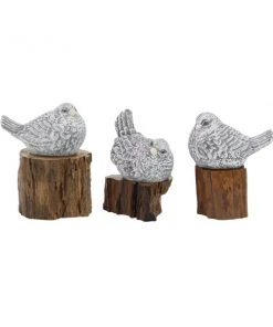 Grayson Lane Grey Teak Wood Bird Sculptures - Set of 3