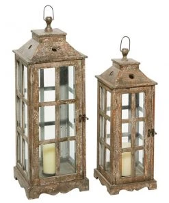 Grayson Lane 2-Candle Wood Lantern Candle Holder - Set of 2