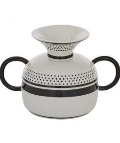 Grayson Lane Eclectic White and Black Ceramic Vase