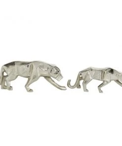 Grayson Lane Silver Aluminum Leopard Sculptures - Set of 2