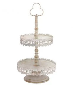 Grayson Lane 2-Tier White Iron Cake Stand