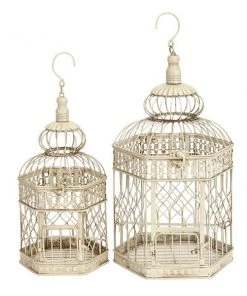 Grayson Lane Cream Metal Birdcages - Set of 2