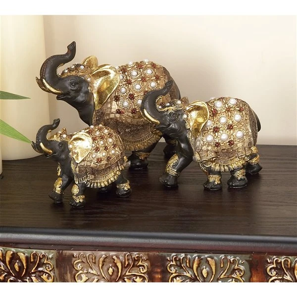 Grayson Lane Gold Polystone Elephant Sculptures - Set of 3 2 Grayson Lane Gold Polystone Elephant Sculptures - Set of 3 - Image 2