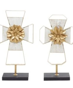 Grayson Lane White and Gold Metal Cross Sculptures - Set of 2 -GRAYSON LANE shop 330862936 AlternateImage3 l