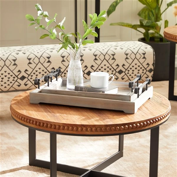 Grayson Lane Beige Wood Trays - Set of 2 2 Grayson Lane Beige Wood Trays - Set of 2 - Image 2