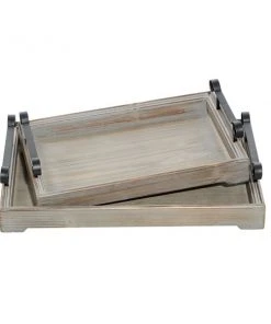 Grayson Lane Beige Wood Trays - Set of 2