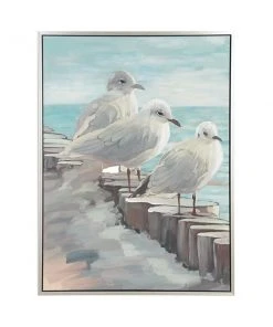 Grayson Lane Silver Wood Framed 47-in H x 36-in W Coastal Birds Canvas Painting