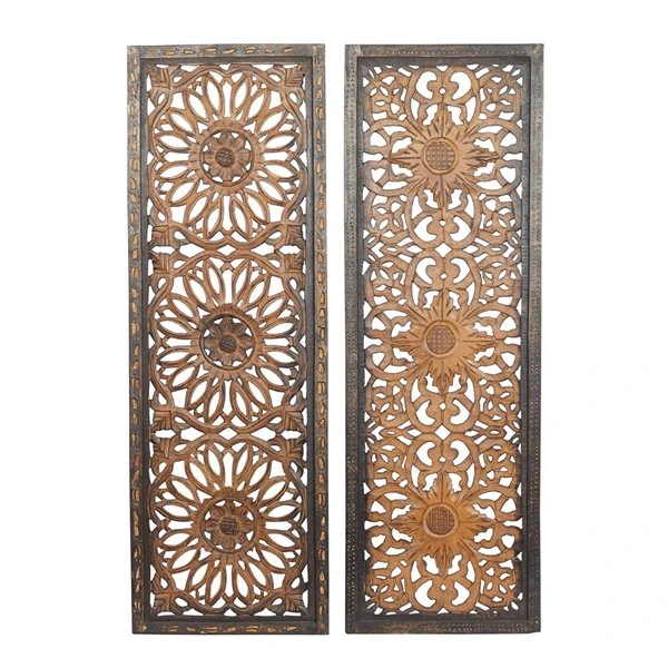 Grayson Lane 48-in H x 16-in W Brown Wood Traditional Ornamental Wall Accent - 2-Pack 1 Grayson Lane 48-in H x 16-in W Brown Wood Traditional Ornamental Wall Accent - 2-Pack