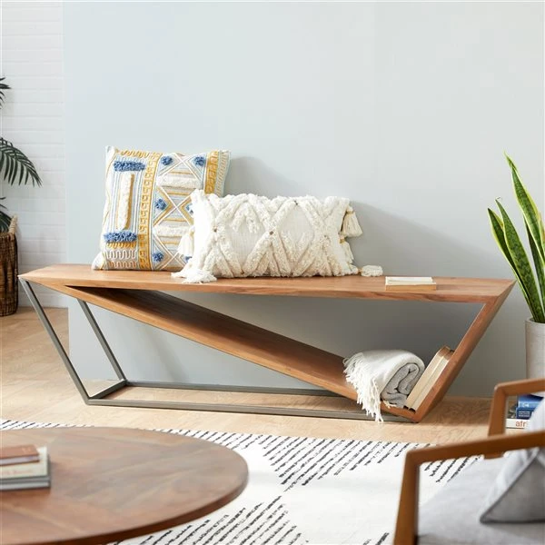 Grayson Lane Industrial Mahogany Brown/Coal Black Accent Bench 3 Grayson Lane Industrial Mahogany Brown/Coal Black Accent Bench - Image 3