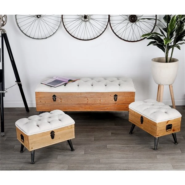 Grayson Lane Industrial Natural Brown/White/Black Storage Bench - Set of 3 2 Grayson Lane Industrial Natural Brown/White/Black Storage Bench - Set of 3 - Image 2