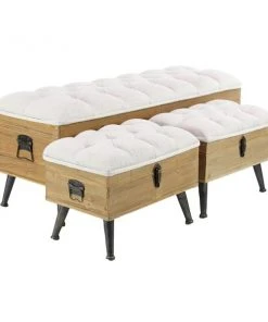 Grayson Lane Industrial Natural Brown/White/Black Storage Bench - Set of 3
