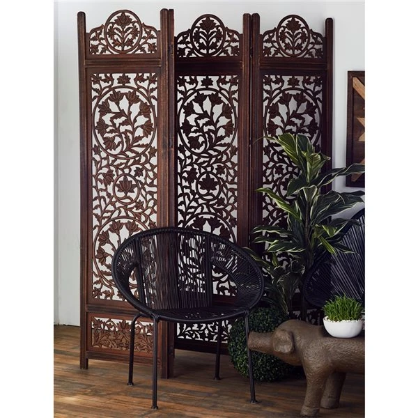 Grayson Lane 4-Panel Brown Mango Wood Folding Traditional Style Room Divider 2 Grayson Lane 4-Panel Brown Mango Wood Folding Traditional Style Room Divider - Image 2