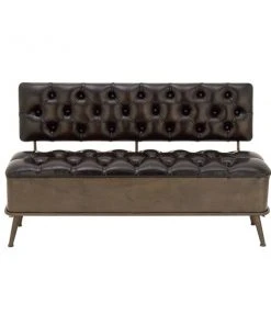 Grayson Lane Industrial Black Iron and Brown Storage Bench