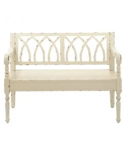 Grayson Lane Farmhouse Distressed White Wood Accent Bench