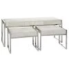 Grayson Lane Modern Glam Metallic Silver White Leather Accent Bench - Set of 3