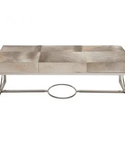 Grayson Lane Industrial White Cowhide Accent Bench