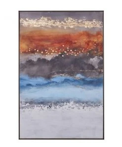 Grayson Lane Gold Wood Framed 47.38-in H x 31.5-in W Abstract Ceramic Hand-Painted Painting