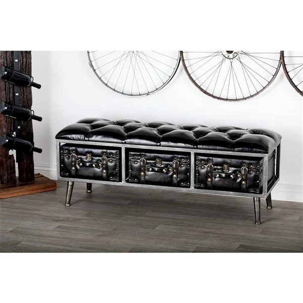 Grayson Lane Industrial Glossy Black Storage Bench 2 Grayson Lane Industrial Glossy Black Storage Bench - Image 2