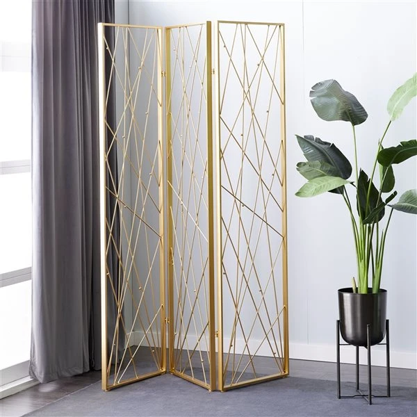 Grayson Lane 3-Panel Gold Metal Folding Glam Style Room Divider 2 Grayson Lane 3-Panel Gold Metal Folding Glam Style Room Divider - Image 2