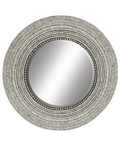 Grayson Lane 39.19-in L X 39.19-in W Coastal Round Grey Framed Wall Mirror