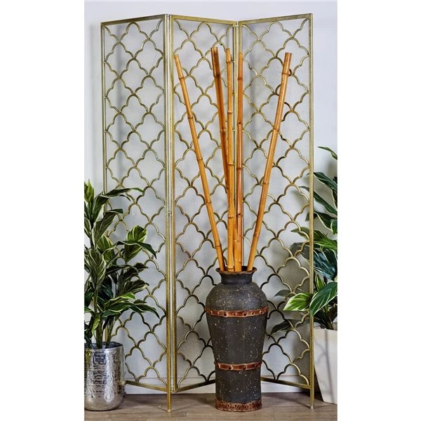 Grayson Lane 3-Panel Gold Metal Folding Modern Style Room Divider 2 Grayson Lane 3-Panel Gold Metal Folding Modern Style Room Divider - Image 2