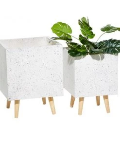 Grayson Lane 11.40-in x 15.75-in White Ceramic Planters - Set of 2