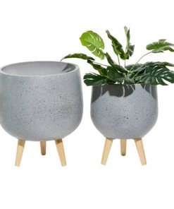 Grayson Lane 11.75-in x 15.10-in Grey Ceramic Planters - Set of 2