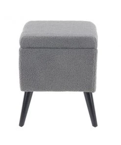 Grayson Lane Modern Grey Fur/Wood Square Integrated Storage Ottoman
