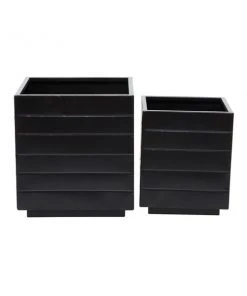 Grayson Lane 13.40-in x 14.10-in Black Metal Planters - Set of 2