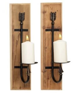 Grayson Lane 6-in x 24-in Brown Industrial Wall Mount Candle Holders - Set of 2