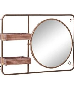 Grayson Lane 20-in x 29-in Brown Iron Glam Wall Shelves with Mirror