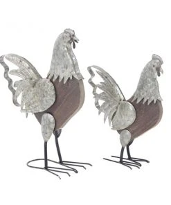 GRAYSON LANE Greyson Lane 16-in x 13-in Silver Rooster Garden Statues - Set of 2