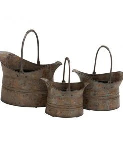 Grayson Lane 17-in x 11-in Grey Metal Planters - Set of 3