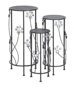 Grayson Lane 28-in Black Outdoor Round Cast Iron Plant Stands - Set of 3