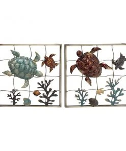 Grayson Lane 20-in x 20-in Gold Metal Coastal Sea life Wall Decor - Set of 2