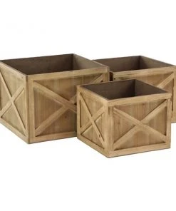Grayson Lane 16-in x 12-in Farmhouse Brown Wood Planters - Set of 3