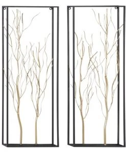 Grayson Lane 13-in x 36-in Gold Metal Glam Floral Wall Decor - Set of 2