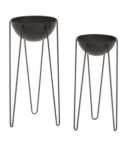 Grayson Lane 12-in x 28-in Black Metal Planters - Set of 2