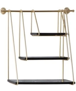 Grayson Lane 22-in x 26-in Gold Metal and Wood Modern Wall Shelves