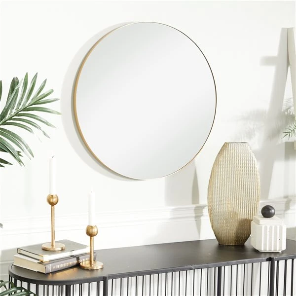 330940747_AlternateImage1_l.jpg Grayson Lane 24-in x 24-in Round Gold Contemporary Framed Wall Mirror -GRAYSON LANE shop 330940747 AlternateImage1 l