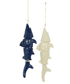 Grayson Lane 31-in Blue Stoneware Shell Wind Chime - Set of 2
