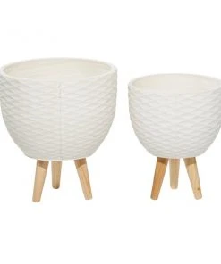 Grayson Lane 14.5-in x 15.7-in White Ceramic Planters - Set of 2 -GRAYSON LANE shop 330940752 AlternateImage5 l