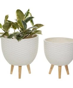 Grayson Lane 14.5-in x 15.7-in White Ceramic Planters - Set of 2