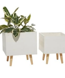 Grayson Lane 11-in x 13-in White Ceramic Planters - Set of 2