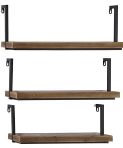 Grayson Lane 26-in, 24-in and 22-in Brown Wood Industrial Wall Shelf - Set of 3