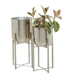 Grayson Lane 11-in x 22-in Silver Metal Planters - Set of 2