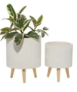Grayson Lane 12.50-in x 15.95-in White Ceramic Planters - Set of 2