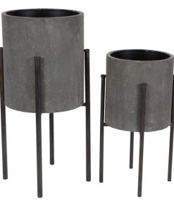 Grayson Lane 19-in x 23-in Grey Metal Planters - Set of 2