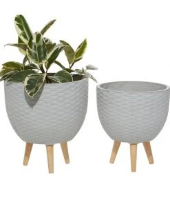 Grayson Lane 10.25-in x 12.75-in Grey Ceramic Planters - Set of 2